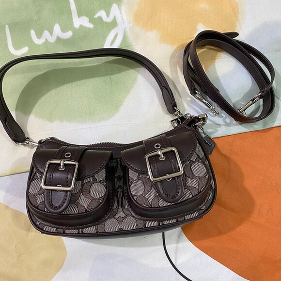 Black Coach Double Pocket Shoulder Bag - Picture 11 of 14